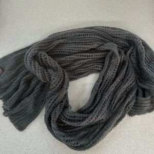 Open knit, charcoal color, wrap scarf.